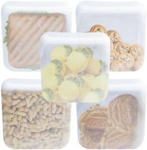 purifyou Set of 5 Reusable Silicone Storage Snack Bags 6oz / 16oz / 32oz / 64oz Self-Seal Food Storage Container for Fruits, Vegetables, Sandwiches, Dishwasher Safe & Leak-free (White, 16oz)