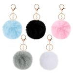 KufaerBeam 5 Pcs Pom Pom Keyrings, Soft Fluffy Pompom Keychain, Personalised Keychain, for Woman Girls Birthday Mother's Day Gifts, Craft Decorations DIY Women Girls Bag Hat, Mini Gift