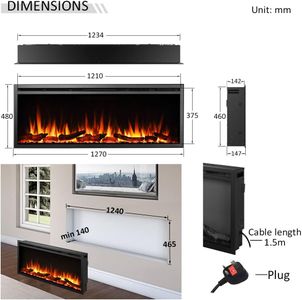 FLAMME 50" Slim Electric Fireplace – Wall Mounted, Modern Design