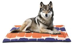 KIBBO Pet Mat for Dogs and Cats | Lightweight and Portable | Durable, Washable, Anti Slip Base and Block Design | Suitable for Large & Extra Large Breeds, Orange & Blue (117x73 CM)