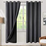 BGment Thermal Insulated 100% Blackout Curtains for Bedroom with Black Liner, Double Layer Full Room Darkening Noise Reducing Grommet Curtain, 2 Window Curtain Panels of 52 x 84 Inch, Dark Grey