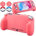 YoRHa Handle Grip Soft Silicone Rubber Protective Cover Case (Coral) x 1 and Thumbsticks x 4 for Switch Lite - 9.2019 Slim Model