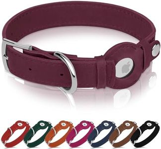 Leather Dog Collar with Airtag Holder - Apple AirTag Dog Collars - Soft Tracking Smart GPS Pet Collar for Small Medium Large Dogs Puppy (Burgundy, M, 12"-15" Neck Fit)