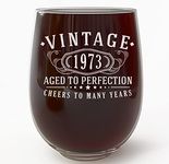 Vintage 1973 Etched 17oz Stemless Wine Glass - 51st Birthday Gifts for Women - Cheers to 51 Years Old - 51st Decorations for her - Best Engraved Wine Gift Ideas for Women - Mom Grandma 2.0