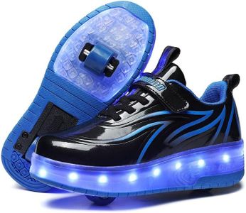 BFOEL Rechargeable Roller Shoes for Boys Girls Age 6-14 with LED Light-Up Kids Sneakers for Outdoor Play, Birthday Black-Blue