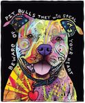 Dawhud Direct Colorful Pit Bull Fleece Blanket for Bed, 75" x 90" Queen Size Dean Russo II Pit Bull Fleece Throw Blanket for Women, Men and Kids - Super Soft Plush Dog Blanket Throw Plush Blanket