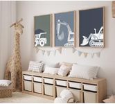 Construction Truck Wall Art Decor Toddler Boys Room Canvas Wall Art Tractor Vehicle Posters Dump Truck Wall Art Kids Bulldozer Pictures Nursery Prints for Boys Bedroom 16x24 Inch Unframed Set of 3