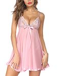 Avidlove Women's Spaghetti Strap Lace Trim Shorts Sleepwear Lingerie Set Pink Medium