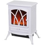 HOMCOM Electric Stove Heater with Realistic Flame Effect, 2000W Portable Indoor Freestanding Electric Fireplace with Adjustable Thermostat, White