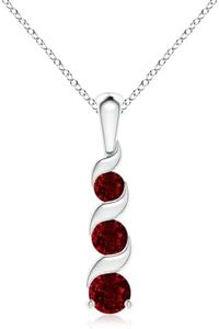 Angara Natural Ruby Pendant for Women | 1 ct Round Ruby Three Stone Pendant Necklace in Sterling Silver | July Birthday, Anniversary, Gemstone Jewelry Gift | AAAA | 6mm