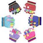 LUTER 6 Pairs Kids Anti-Skid Magic Gloves, Multicolor Winter Warm Full Finger Mittens Stretchy Knitted Gloves for Kids Boys and Girls