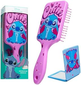 Disney Stitch Brosse à Cheveux pour Filles, Ensemble de Brosse et Miroir Compact
