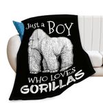 Just A Boy Who Love Gorillas Blanket Cute Gorillas Decor Throw Blanket Gifts for Girls Boys Super Warm Soft Plush Lightweight Fleece Flannel Blanket Couch Bedding Blanket for Kids Adult Women 50"x60"