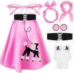 Breathffy Women Sock Hop Costume 1950s Poodle Skirt Costume Outfit Skirt Scarf Belt Sock Eyeglass(Large,Pink)