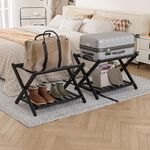 Smart FENDEE Fully Assembled Luggage Racks Set of 2, Folding Bamboo Suitcase Stand with Lower Shelf, Luggage Holders for Guest Room, Bedroom, Hotel, Dark Brown