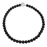 Plain Simple Basic Western Jewelry Classic Black Onyx Round 10MM Bead Strand Necklace for Women Teen Silver Plated Clasp 19 Inch