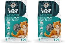 Breeder Celect All-Natural Cat Litter (30L) – 99% Recycled Paper, Highly Absorbent Kitten Cat Litter/Bedding, Excellent Odour Control, Non-Clumping, Biodegradable & Compostable (Pack of 2)