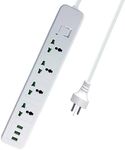 Power Board with USB, 2500W Power Strip with 4 AC Outlets and 3USB(5V 2A), Surge Protection Powerboard with 2.9M Extension Power Cord for Travel Home Office Accessories (4AC White)