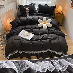 MOOWOO Chic Ruffle Lace Polyester Duvet Cover Set - Luxury Premium Black Bedding-2 Piece Twin Duvet Cover with Zipper Closure -Ultra Soft and Light Weight(Black, Twin)