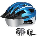 EASTINEAR Adults Bike Helmet with Magnetic Goggle Bicycle Helmet with USB Rechargeable LED Light for Men Women Cycling Helmet with Removable Sun Visor Adjustable Size (XL: 59-63 cm, Metal Blue)