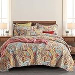 Autumn Dream Cotton Bedspread Quilt Sets, 3 Pieces Reversible Comforter Coverlet Sets, Yellow Gorgeous Paisley,Queen Size