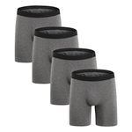 ZLYC Mens Long Leg Cotton Boxer Briefs Fit Underwear, 3/4 Pack, 4 Pack Grey, Medium