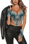 Aranmei Bodysuit for Women White Floral Lace With Gloves Lingerie V-Neck Teddy Lingerie Set Bodysuit Babydoll Underwear, Green, S