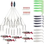 XhuangTech Alabama rig kit 5 Arms Alabama Umbrella Fishing Rig with Fishing Baits and Hooks, Boat Trolling A-Rig for Trout Perch Walleye Freshwater/Saltwater (32PCS Kit)