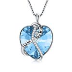 AOBOCO Gifts for Mum Necklaces Mother Birthday Jewellery Gifts Sterling Silver I Love You Mum Heart Necklace (Simulated Aquamarine)