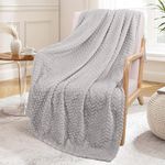 Exclusivo Mezcla Large Flannel Fleece Throw Blanket, 127x178 CM Sofa Throws, Soft Jacquard Weave Leaves Pattern Throws for Sofa, Light Grey Blanket