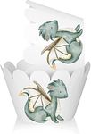 10 PCS Watercolor Baby Dragon Cupcake Wrappers for Theme Birthday. Baby Shower Party Supplies and Decorations.