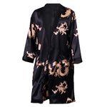 MOSSAVA Nightgown,Men Silky Satin Kimono Robe Long Sleeve Dressing Gown Bathrobe Sleep robe Lounge Home Wear(black,XL)