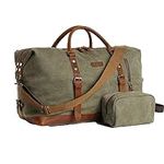 TRITOUR Duffle Bag for Travel Mens Travel Bag Leather Canvas Weekender Bag Overnight Bag 60L with Toiletry Bag