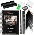 Zenacolor Complete Sketchbook Kit with Sketch Book A5 and Pencils - 8 Drawing Pencils, 3 Charcoal Pencils, 1 Graphite Pencil, 2 Charcoal Sticks, 100 Page Sketch Pad for Beginners or Professional