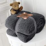 Hachette Teddy Fleece Throw Blanket Soft Warm Throw Over Sofa Bed Travel Bedspread Blanket (Charcoal Grey, Double - 150 x 200 cm)