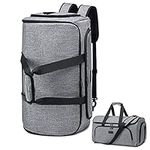 Travel Suit Carrier Bag, Convertible Travel Garment Bag, Carry on Garment Duffel Bag for Men Women - 4 in 1 Hanging Suit Business Travel Bag with Double Back Strap and Detachable Shoulder-Grey