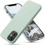 CALOOP Slim-Fit for iPhone 12/12 Pro Case,Skin Soft Liquid Silicone,Sturdy Hard Frame Shockproof Cover with Anti-Scratch Microfiber Lining,Full Protection for Screen and Lens,6.1 inch,Mint Green