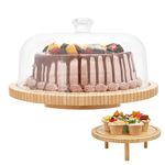 Cake Stand with Acrylic Dome Lid, Ohuhu Bamboo 2-in-1 Cake Turntable Cake Holder Serving Platter for Birthday Party Baking Gifts Decorative