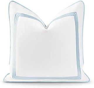 Hofdeco Premium Coastal Hampton Style Patio Indoor Outdoor Pillow Cover Only, 20"x20" Water Resistant for Backyard, Couch, Baby Blue Embroidered Square Line