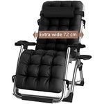 DQCHAIR Outdoor Reclining Zero Gravity Chair with Cup Holder, Extra Wide Adjustable Lounger Chair for Patio Garden Beach Pool, With Cushions Support 200kg (Black1)