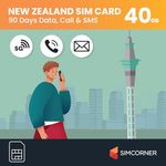 SimCorner New Zealand Travel SIM Card (40GB, 90 Days) - Vodafone SIM w/Unlimited NZ Minutes - Tethering/Hotspot Ready 3-in-1 Card: Standard, Micro, Nano SIM for Unlocked Phones