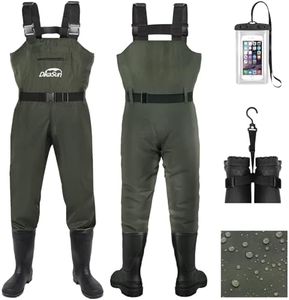 DikaSun Waterproof Fishing Waders for Men Women| 2-Ply Nylon/PVC Chest Wader with Boots for Fly Fishing| Lightweight Bootfoot Waders (Green, M6/W8)