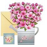 Pop Up Card Cherry Blossom Paper Flower Bouquet Card Flower Watering Can Birthday Cards 3D Popup Greeting Cards Flower Cards with Note Card and Envelope Mothers Birthday Gift Card Miss You Thanks Card