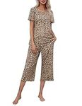 Ekouaer Womens Soft Pjs Sets Pajamas Set Capri Set with Pockets Loungewear V Neck Sleepwear PAT7,L