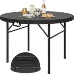 YITAHOME 48 Inch Round Folding Table for Outdoor/Indoor, Heavy Duty Folding Plastic Table w/Thick Table Top and Sturdy Metal Frame, Ideal for Party Picnic Camping BBQ Events, Black
