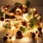 【2 PACK】LITAKE Christmas Pine Cone Garland, 20 LEDs Christmas String Lights with Battery Operated, Garland Fairy Lights with Pine Cones, Red Berries, Decoration Garland Lights Xmas Tree Party New Year