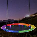 Costzon 40” Flying Saucer Tree Swing with LED Lights for Kids Adults, Indoor Outdoor Saucer Swing with Adjustable Multi-Strand Hanging Ropes, Safe Round Swing for Tree, Swing Set, Backyard (Colorful)