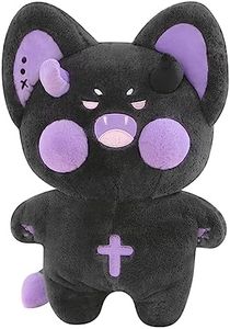 PEACH CAT Cute Cat Plush Pillow Kitten Plushie Devil Cat Stuffed Animal for Kids Black and Purple 15.7"