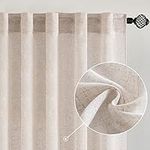 MIULEE Natural White Linen Curtains 84 Inch Length for Bedroom Living Room, Soft Thick Linen Textured Window Drapes Semi Sheer Light Filtering Rod Pocket Back Tab Burlap Curtains, 2 Panels