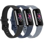 3Pack Floral Engraved Band Compatible with Fitbit Luxe Bands for Women, Soft Replacement Sport Straps Wristbands for Fitbit Luxe Fitness and Wellness Tracker(Black/Navy Blue/Blue Gray)